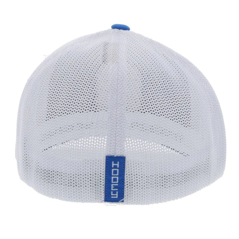 Back of Hooey Cheyenne 5-Panel Flexfit Cap with Patch, Blue/White