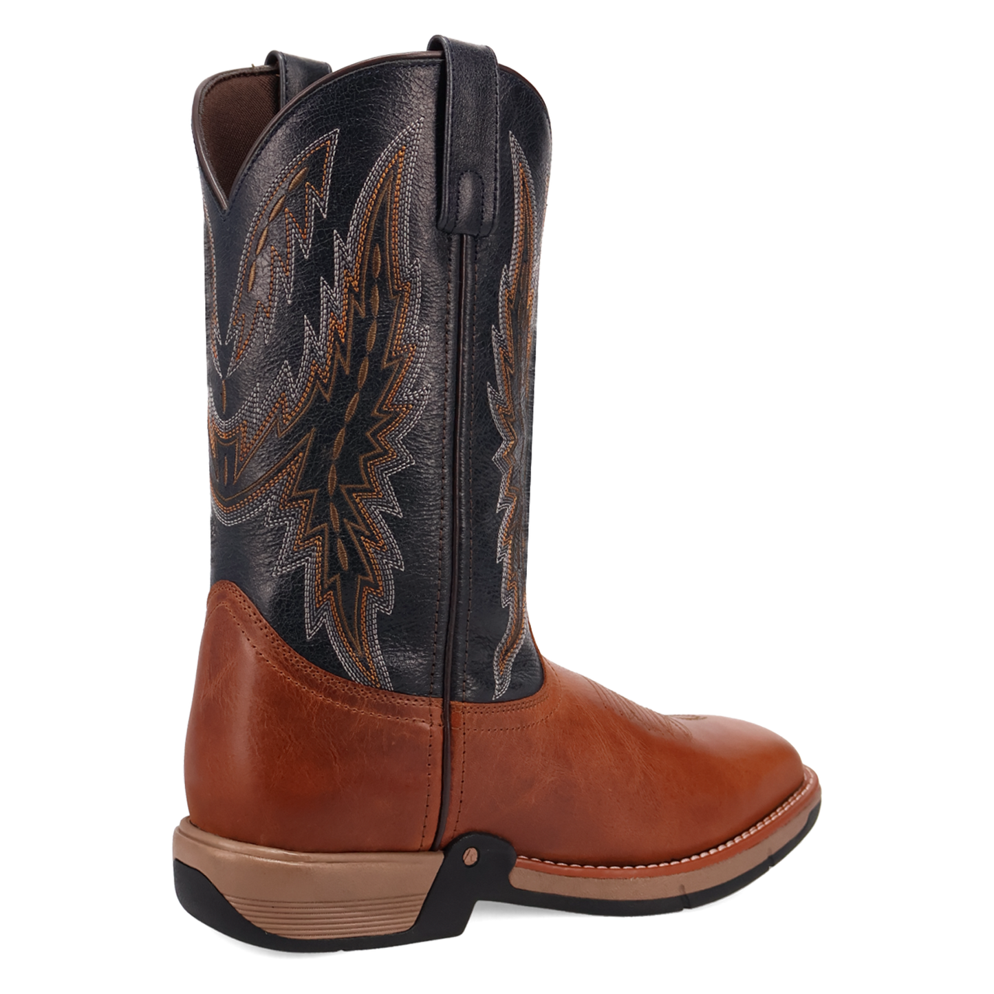 Back angled view of Laredo Men's Vapor Square Toe Mid Calf Western Boot, Cognac/Black