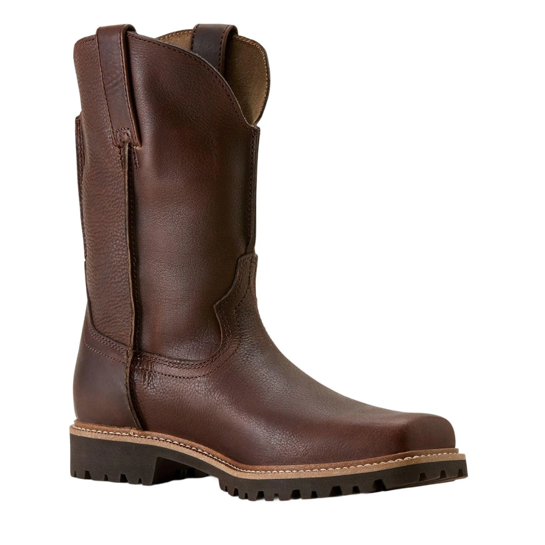 Brown leather boot on a white background
