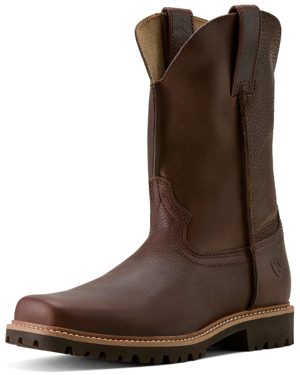 Brown leather boot on a white background