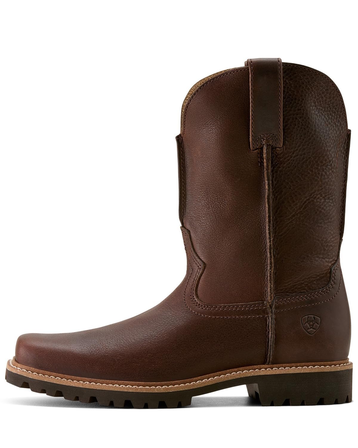 Brown leather boot on a white background