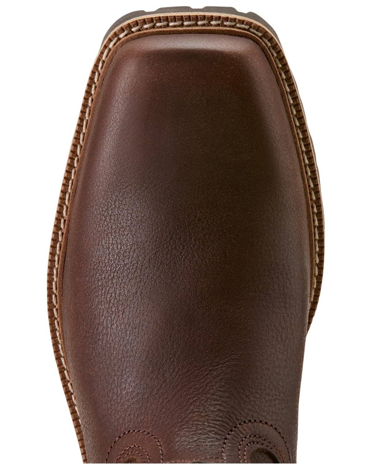 Close-up of a brown leather boot with a white background