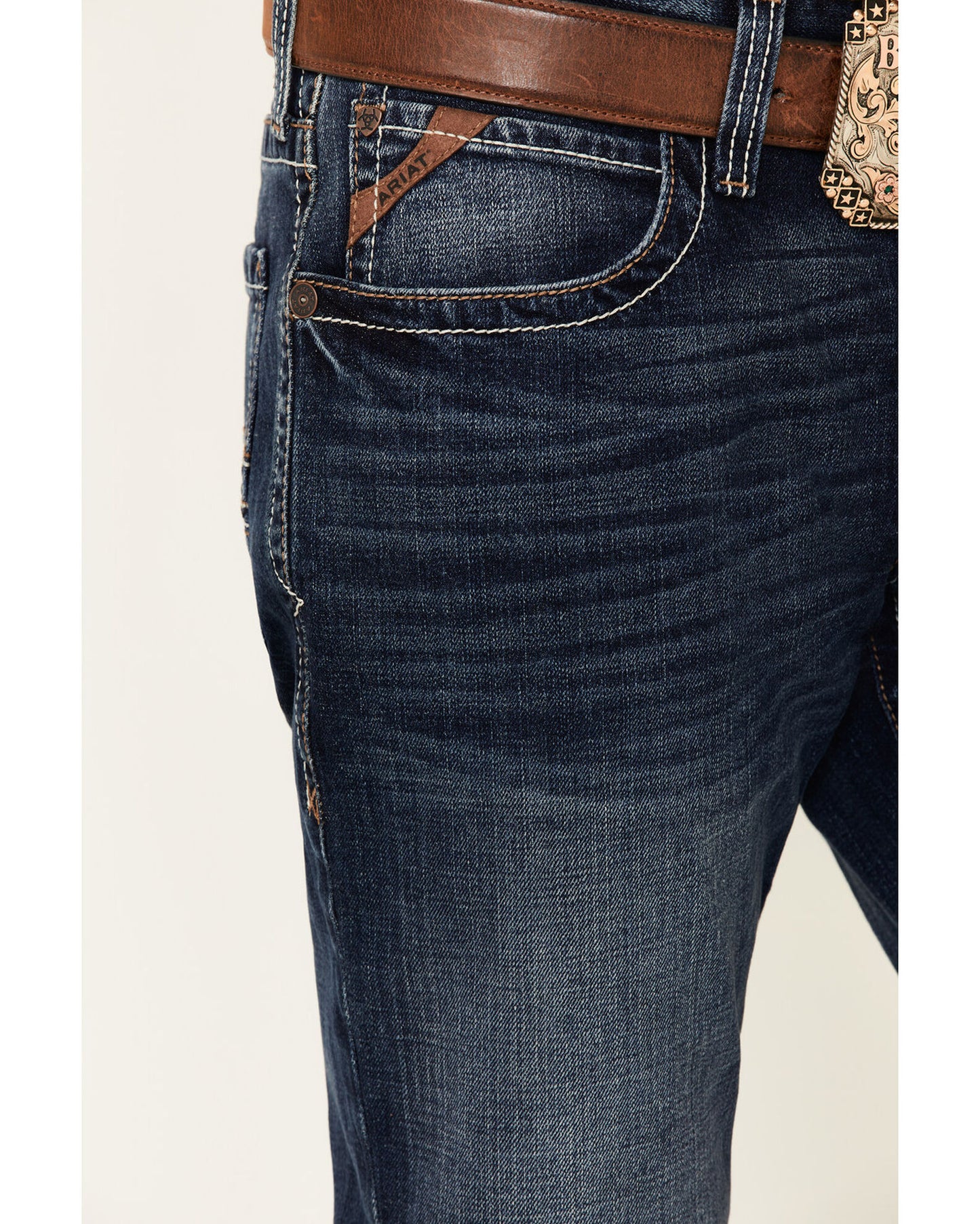 Pocket Detail of Ariat Men's M4 Denali Malone Dark Stretch Stackable Relaxed Straight Jeans