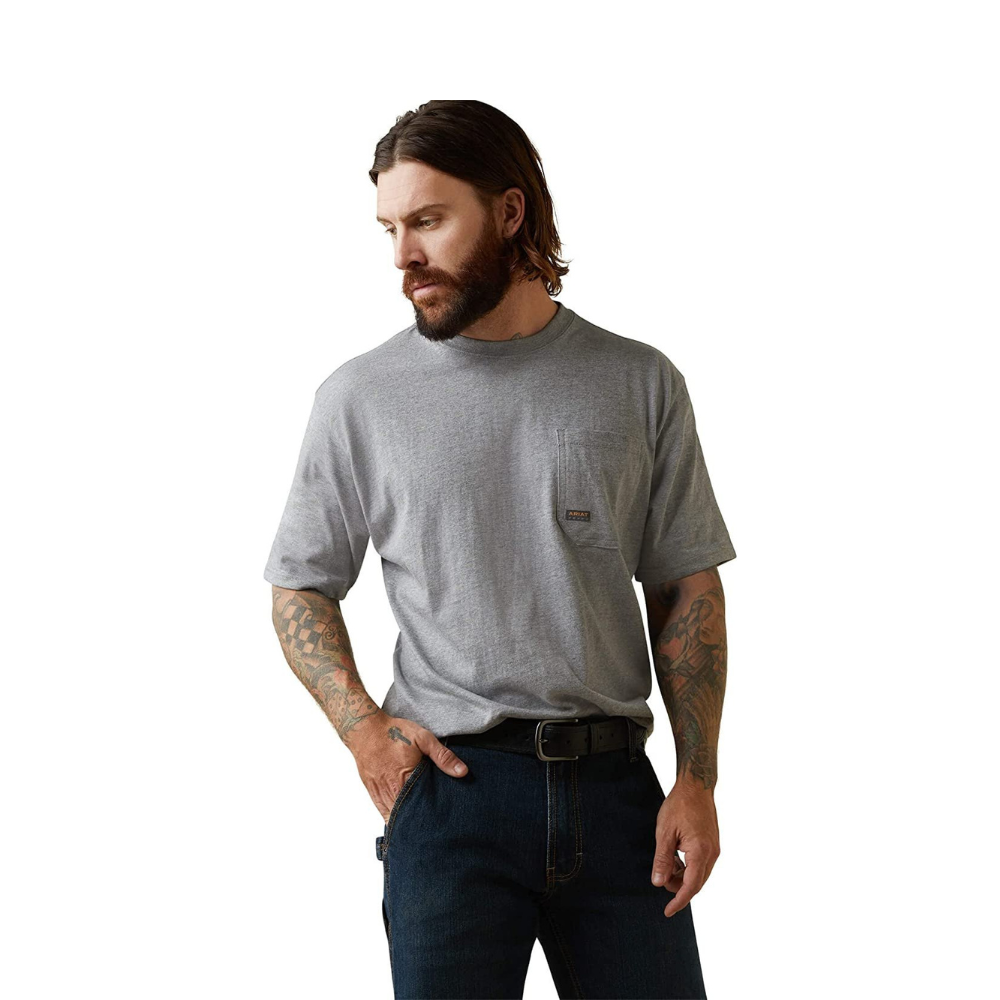 Ariat Men's Rebar Cotton Strong American Outdoors T-Shirt in Heather Grey