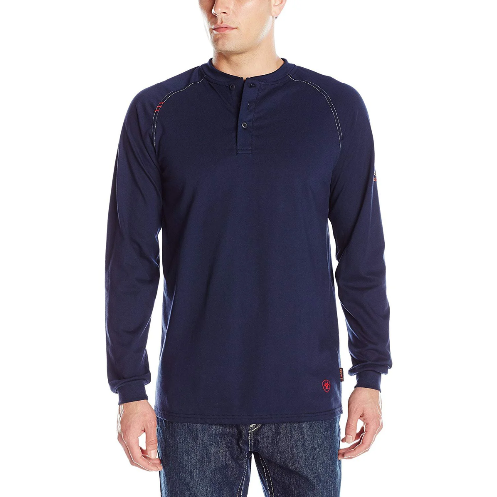 Ariat Men's FR Air Henley Long Sleeve Shirt in Navy