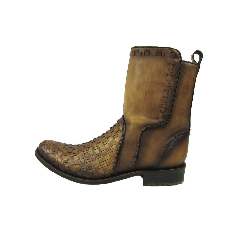 Side of Cuadra Men's Urban Woven Almond Bovine Leather Round Toe Ankle Cowboy Boot
