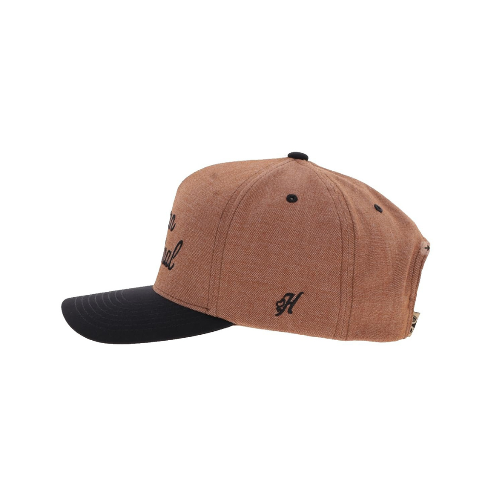 Side of HOOEY Western Original Brown/Black 5-Panel Trucker Hat
