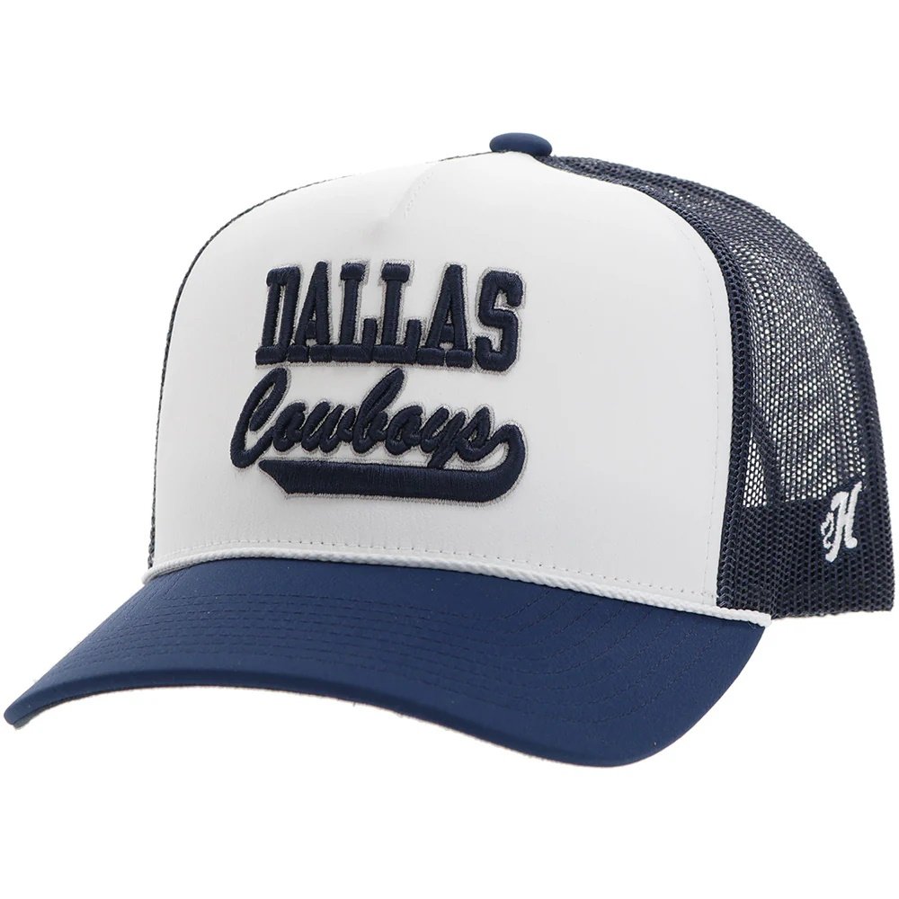 Dallas Cowboys cap with white front and blue bill on a white background