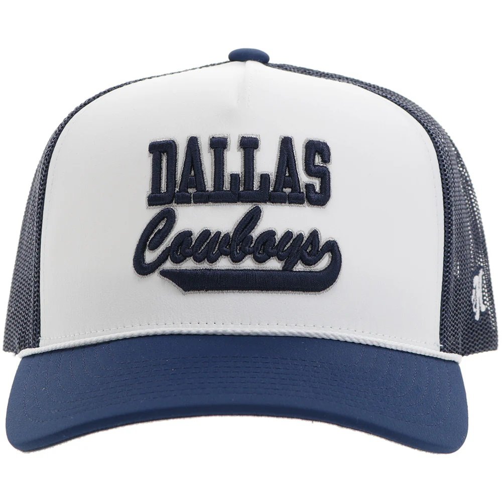Dallas Cowboys cap with white front panel and blue bill on a white background