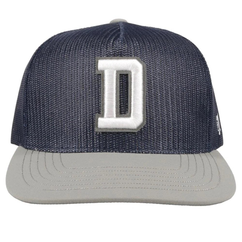 Navy blue and gray cap with a white letter 'D' on a white background