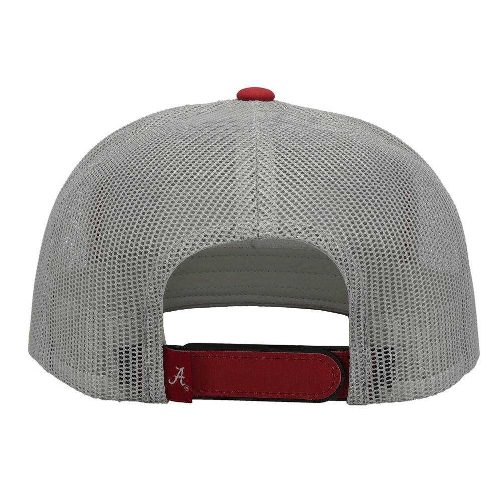 Gray mesh cap with red and black accents on a white background