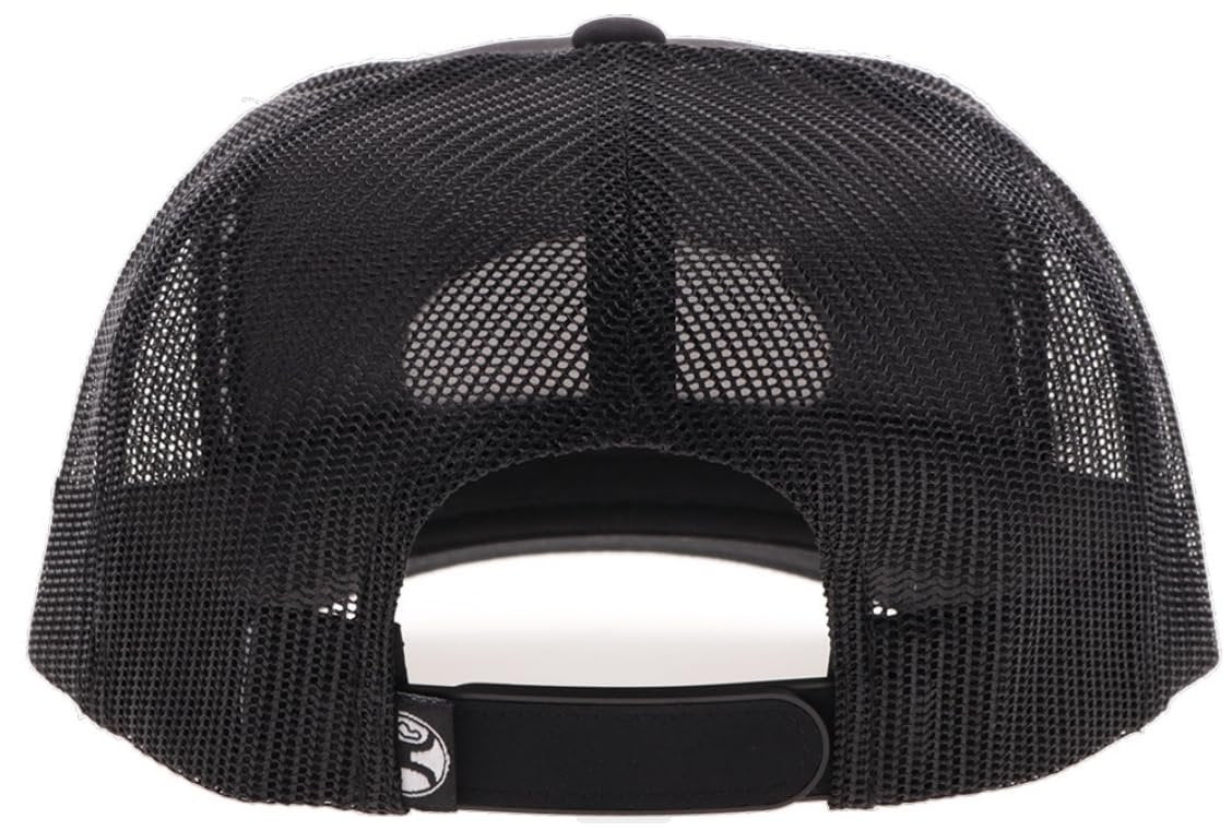 Black mesh cap with a brand logo on the back against a white background