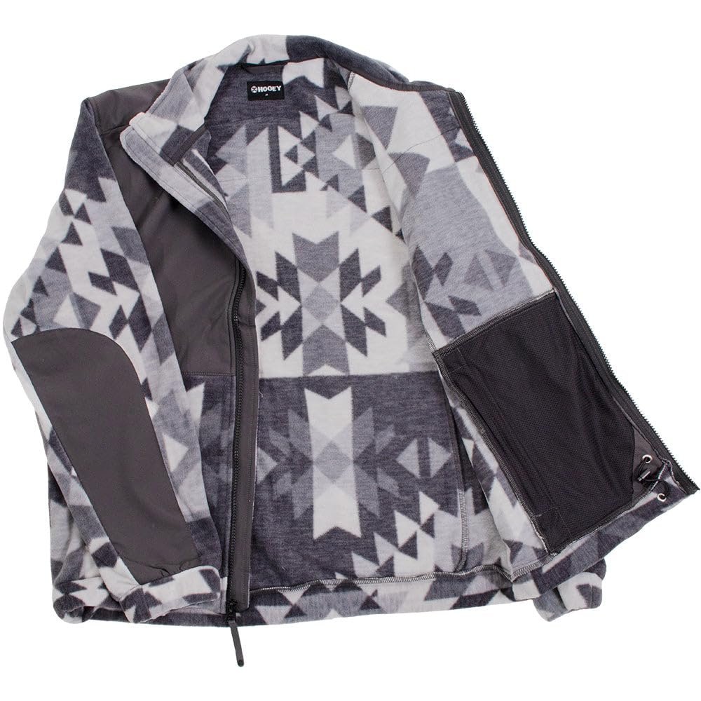 Gray and white patterned jacket with black accents on a white background