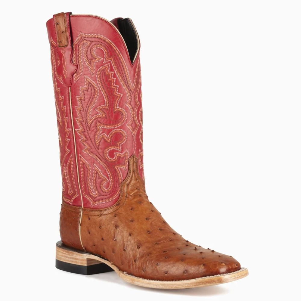 Resistol Boots Mad Dog Full Quill Ostrich Square Toe Cowboy Boots, Cognac