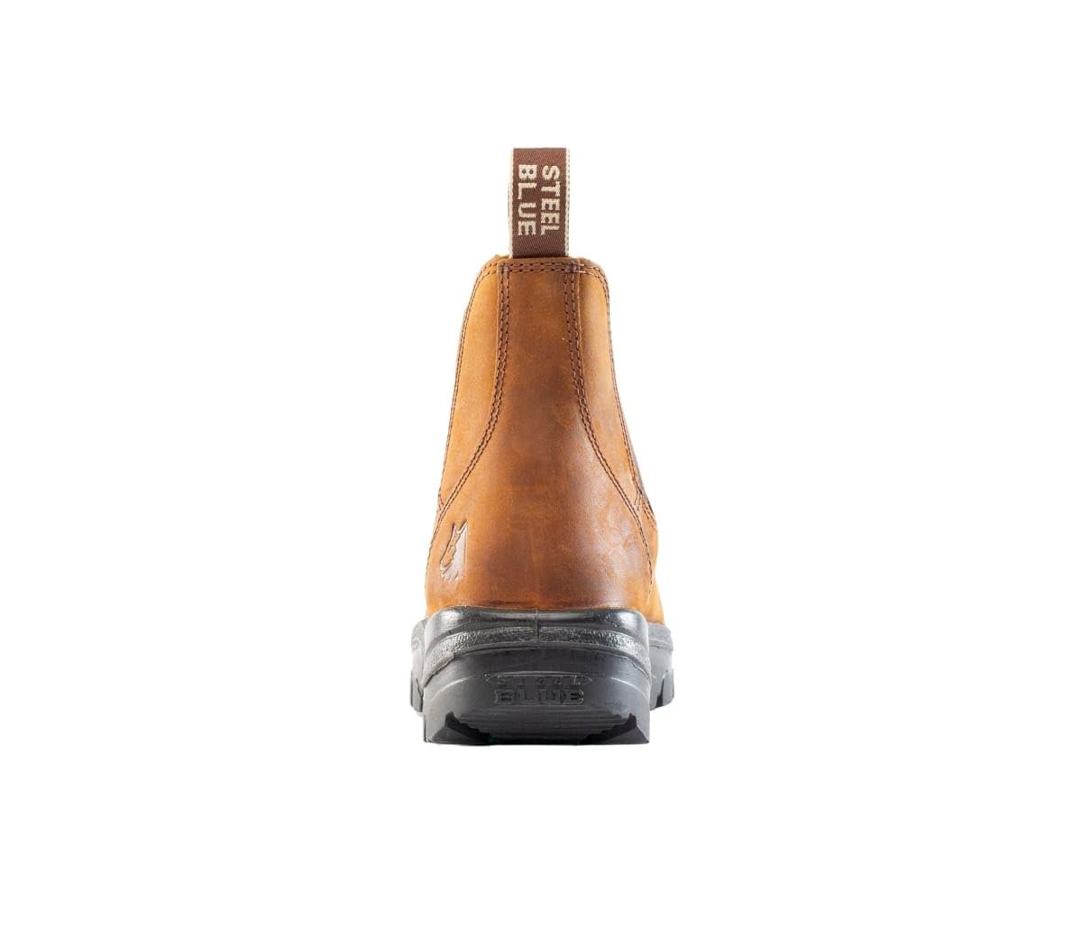 Back of Steel Blue Hobart PR Met: Bump Work Boot in Brown