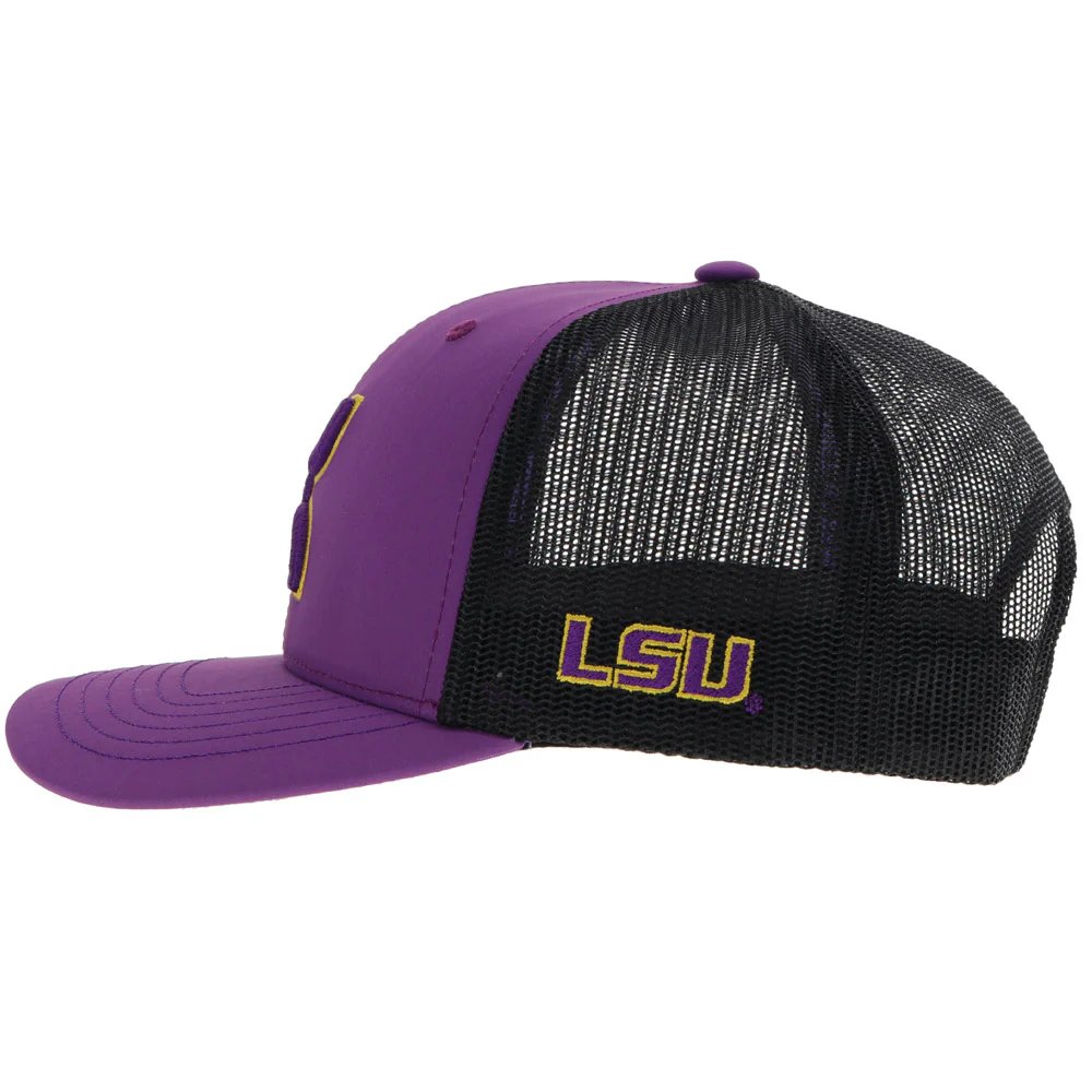 Side of Hooey Louisiana State Univesity LSU Snapback Hat, Purple/Black