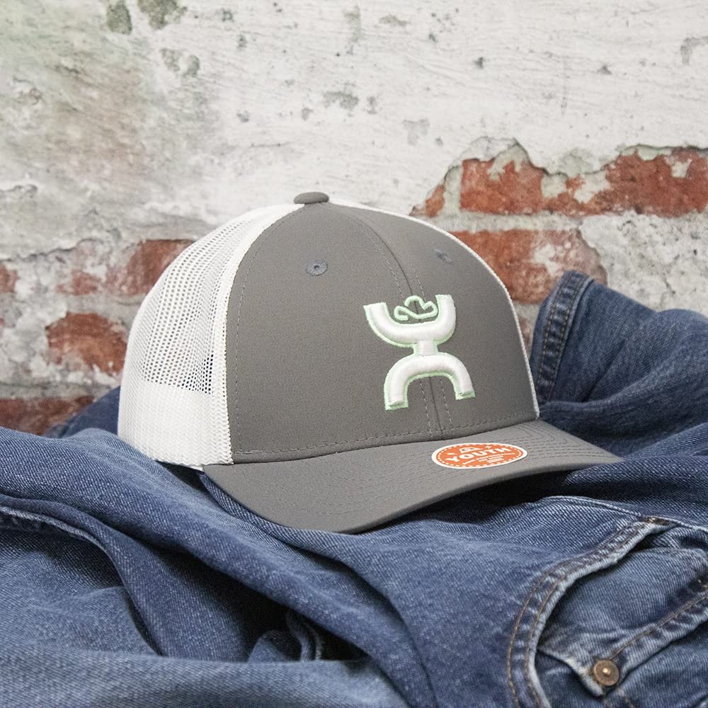 HOOEY Youth Snapback Trucker Mesh Hat in Grey and White