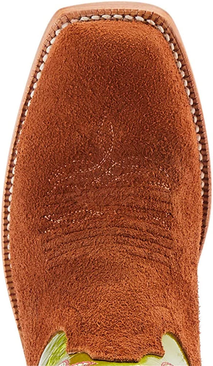 Toe Box of Ariat Women's Futurity Boon Western Boot in Cognac Roughout/Electric Lime