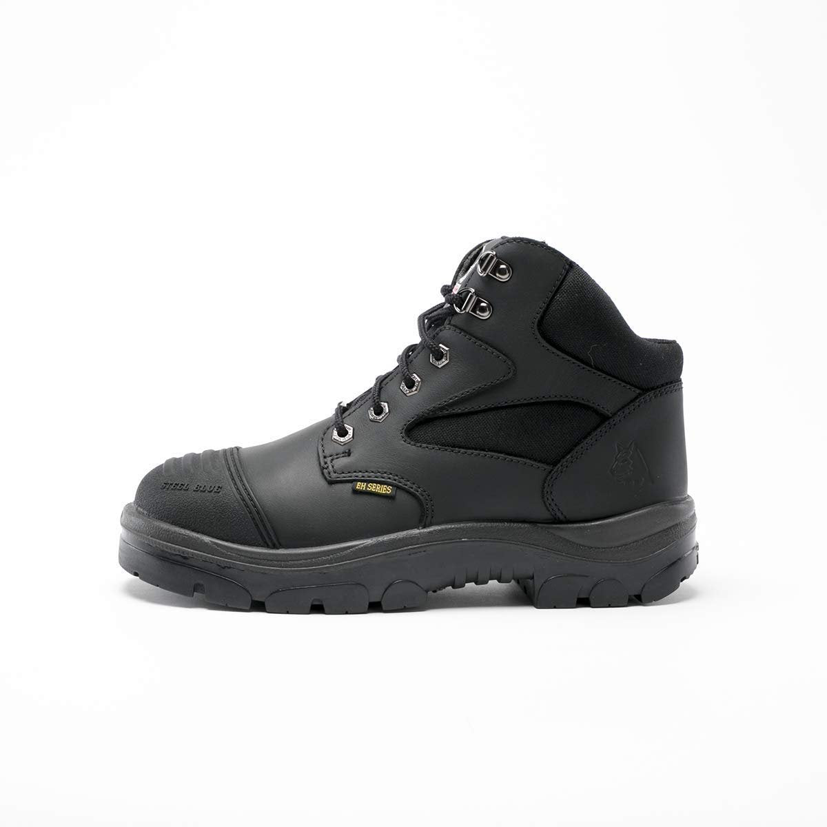 Side of Steel Blue Parkes Zip Work Boot in Black