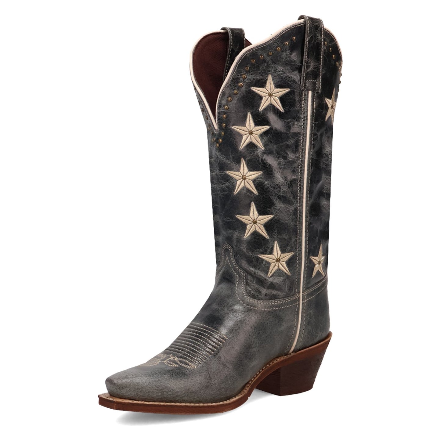 Front angled view of Laredo Women’s Serenade Patriotic Snip Toe Western Boot, Blue