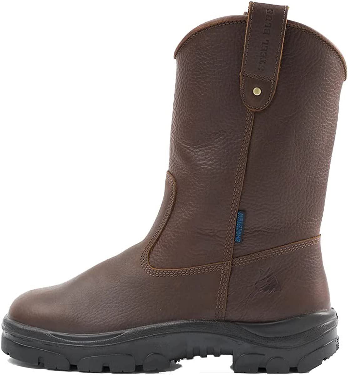 Left Side of Steel Blue Heeler TPU Pull On Steel Toe Leather Work Boot in Oak