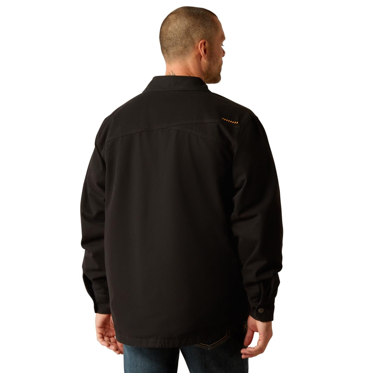 Back of Ariat Men's Rebar Canvas Shirt Jacket in Black