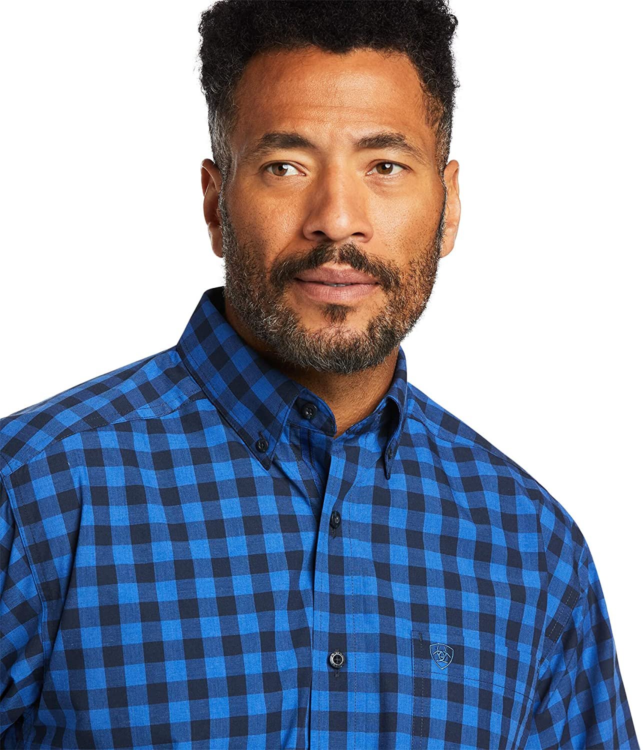 Close-up of Ariat Men's Pro Series Team Classic Fit Shirt in Cerulean Blue