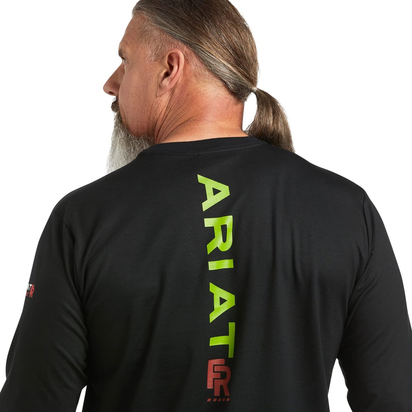 Logo on Ariat Men's FR Stretch Logo T-Shirt
