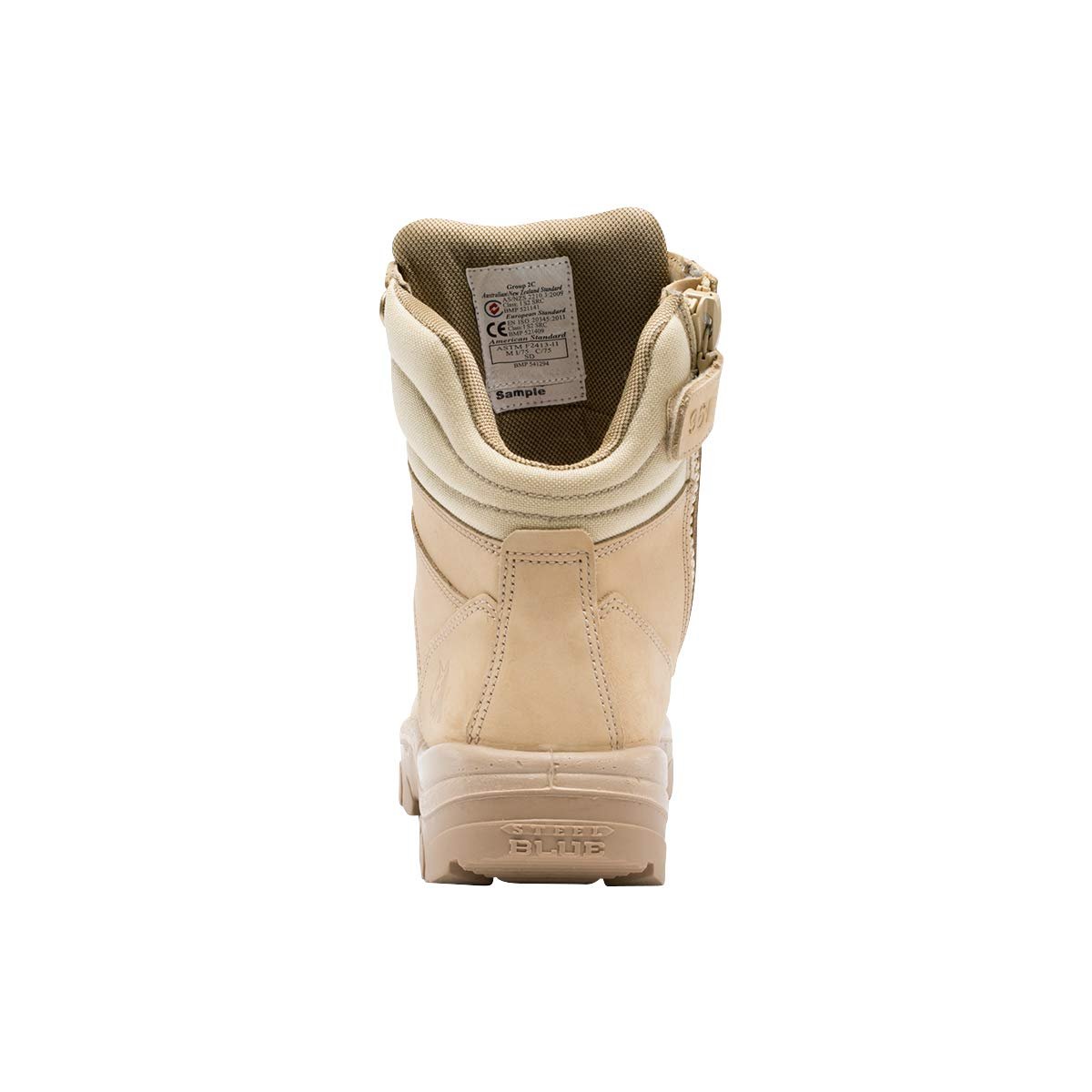 Back of Steel Blue Southern Cross Zip Safety Boot in Sand