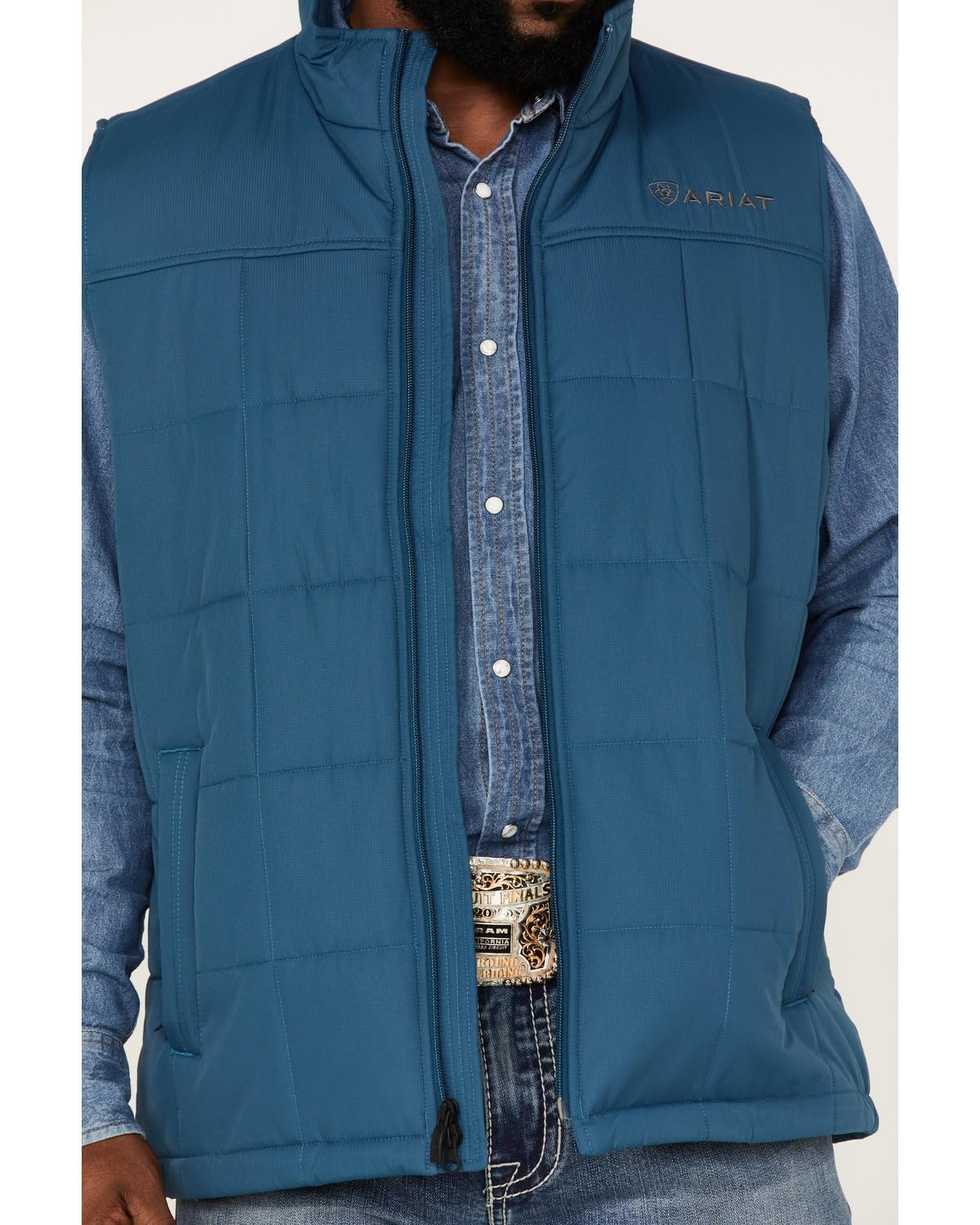 Front of Ariat Men's Crius Insulated Vest in Majolica Blue