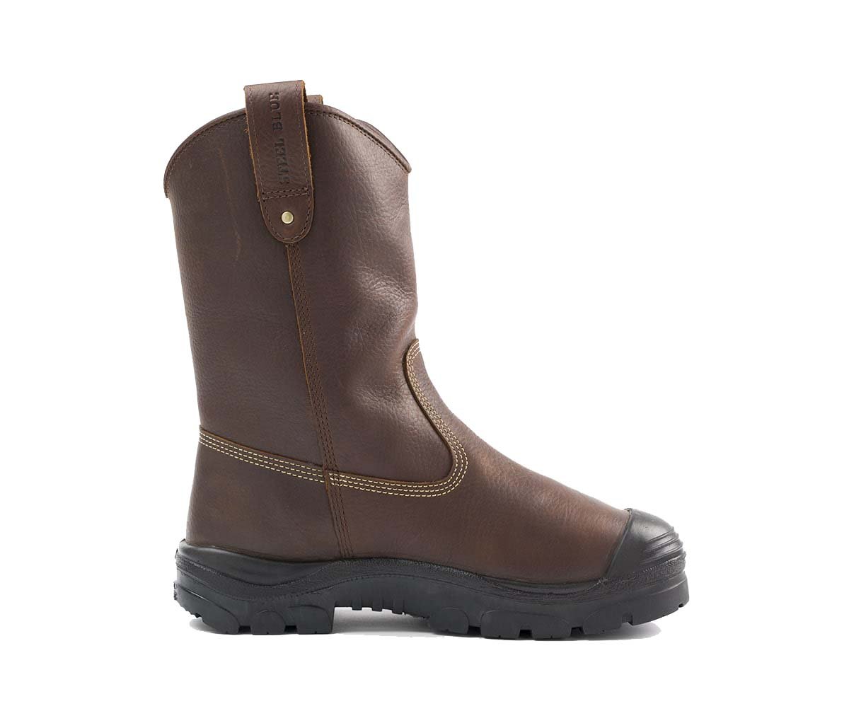 Side of Steel Blue Heeler Met Bump Cap Safety Boot in Oak