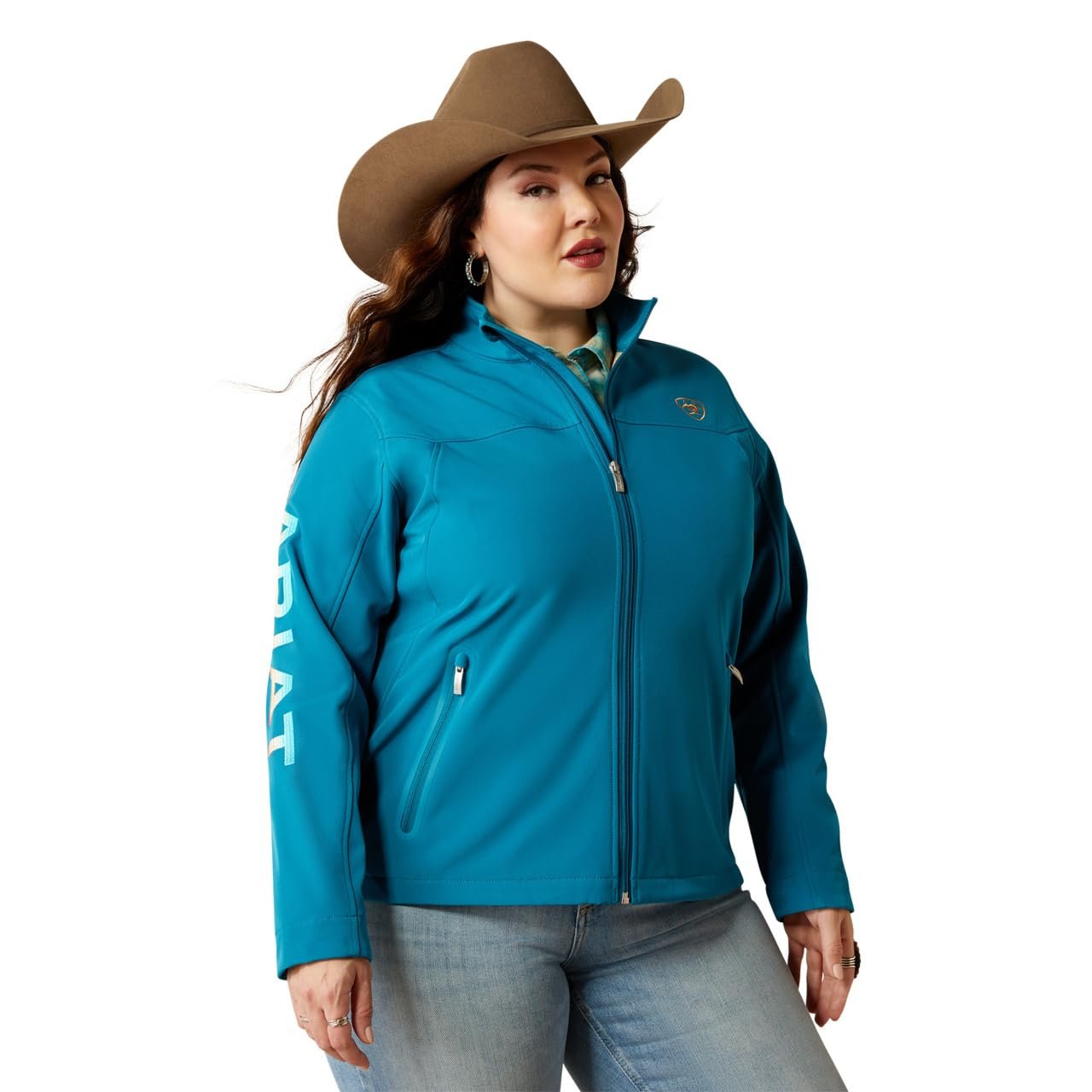Model Sporting Ariat Women's Classic Team Softshell Brand Jacket