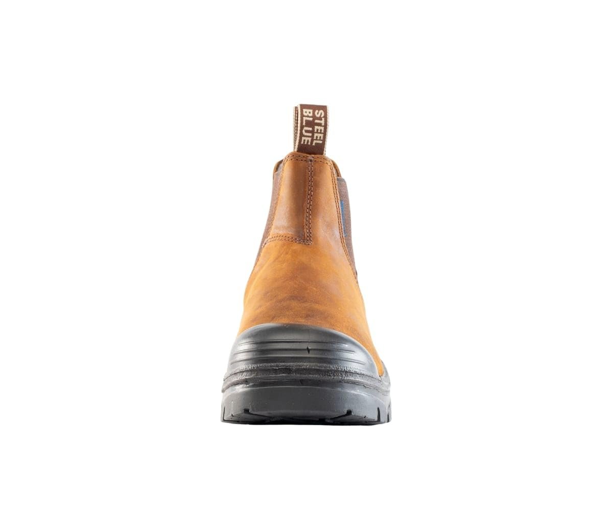 Front of Steel Blue Hobart PR Met: Bump Work Boot in Brown