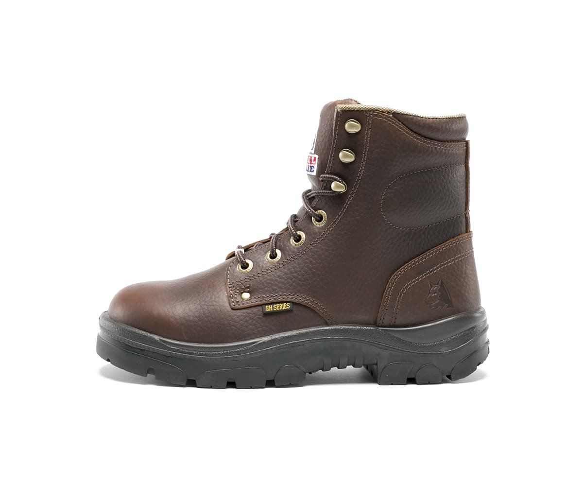 Side of Steel Blue Argyle Safety Boot in Oak