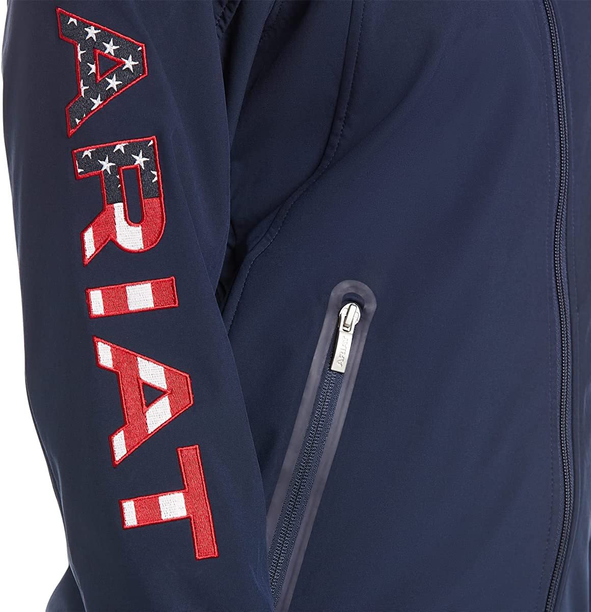 Logo on Ariat Women's New Team Softshell Jacket in Navy USA