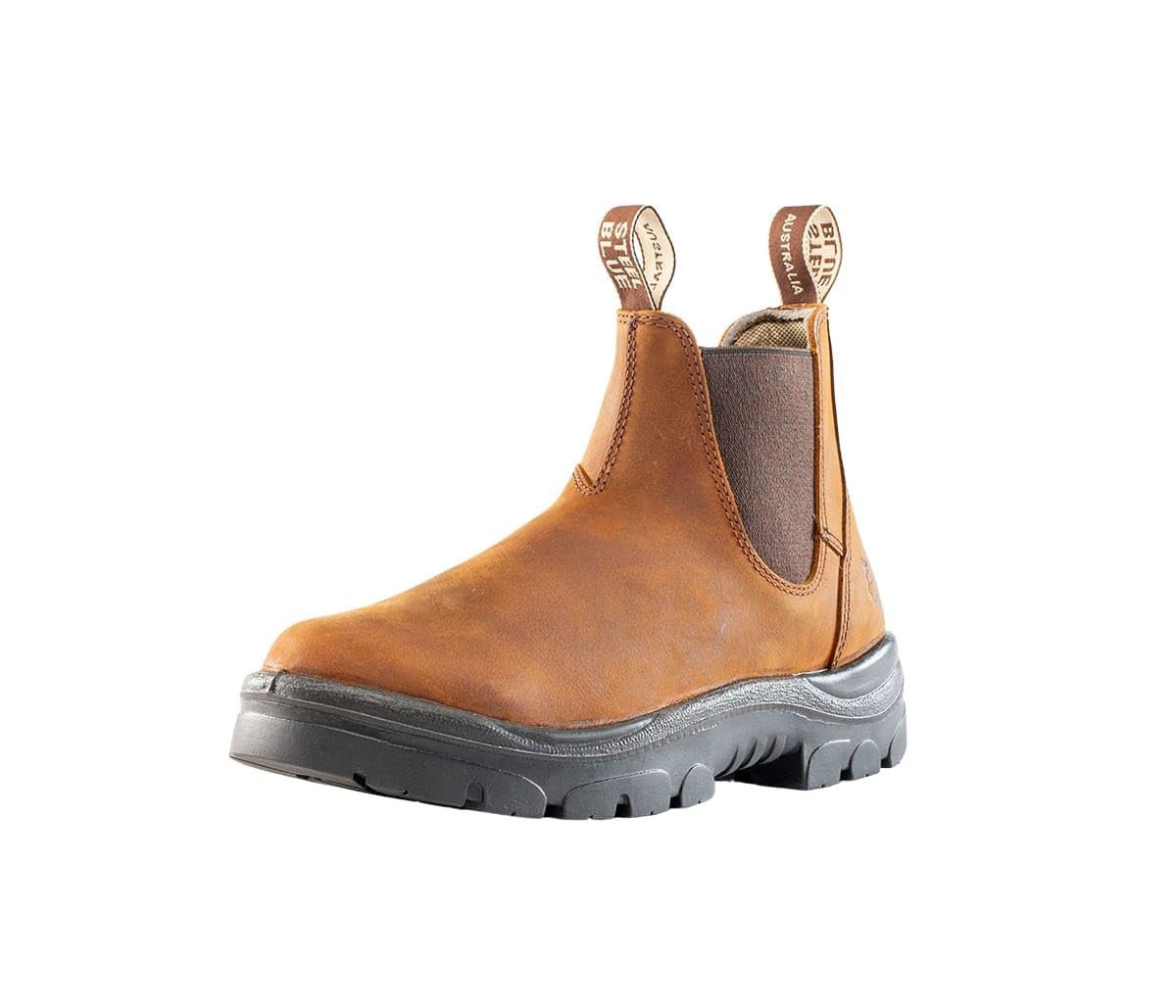 Angled Front View of Steel Blue Hobart: Soft Toe Work Boot in Brown