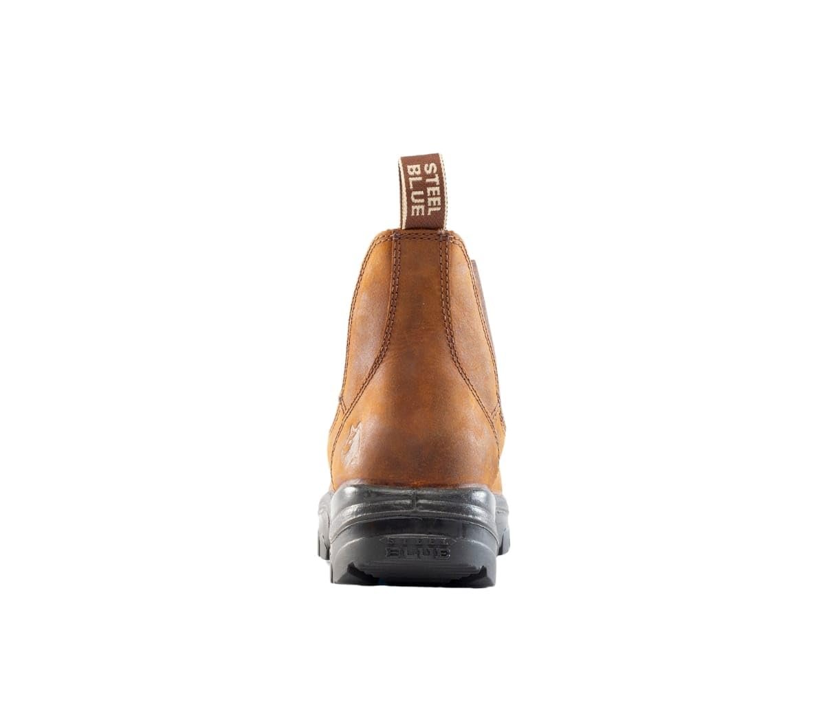 Back of Steel Blue Hobart: Scuff Cap Work Boot in Brown