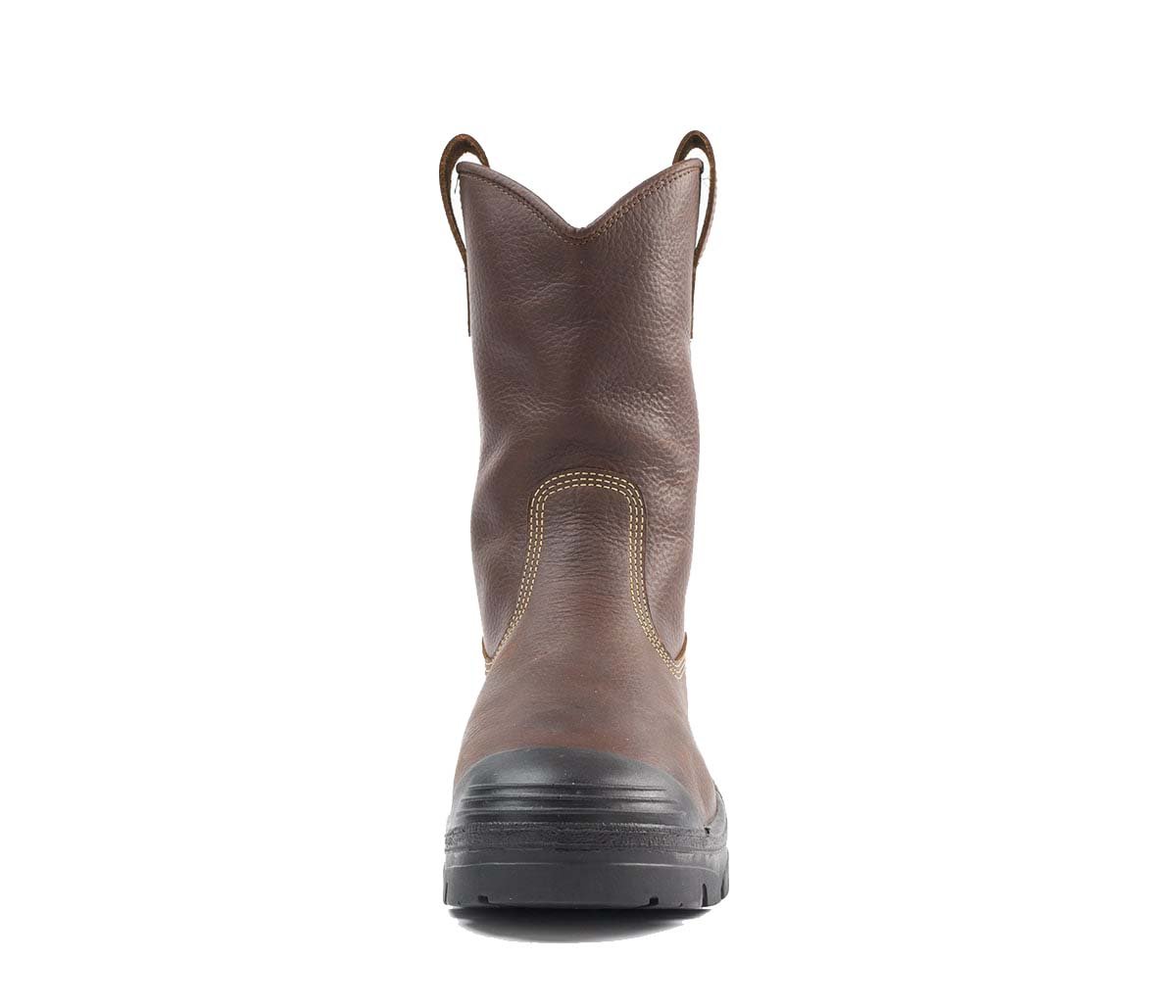 Front of Steel Blue Heeler Met Bump Cap Safety Boot in Oak