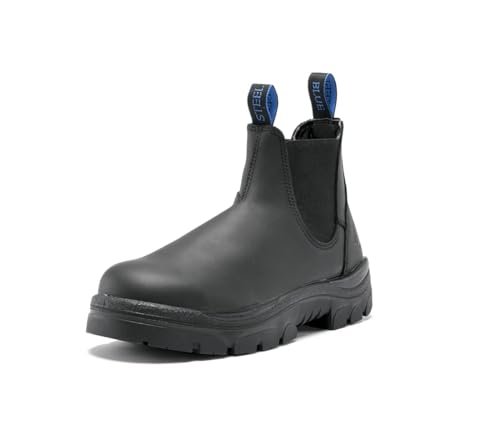 Angled Front View of Steel Blue Hobart: Soft Toe Work Boot in Black