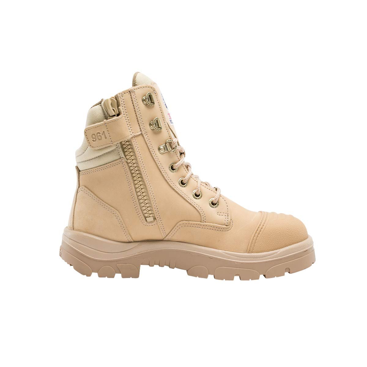 Side of Steel Blue Southern Cross Zip Safety Boot in Sand