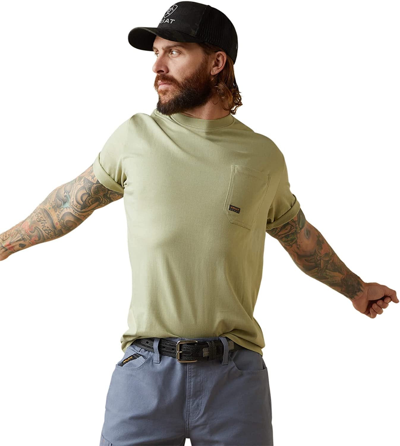Ariat Men's Rebar Cotton Strong American Bass T-Shirt in Desert Sage Heather