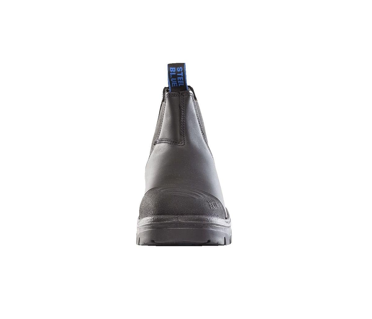 Front of Steel Blue Hobart: Scuff Cap Work Boot in Black