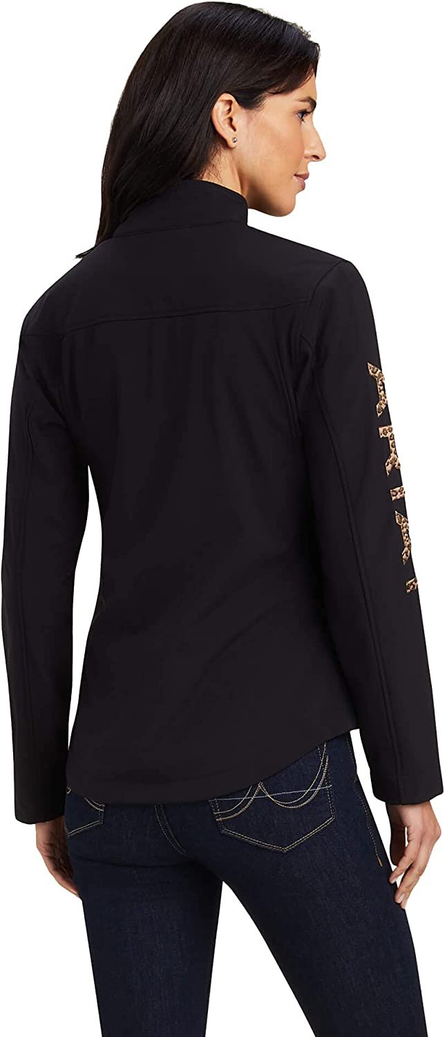 Back of Ariat Women's New Team Softshell Jacket in Black/Leopard
