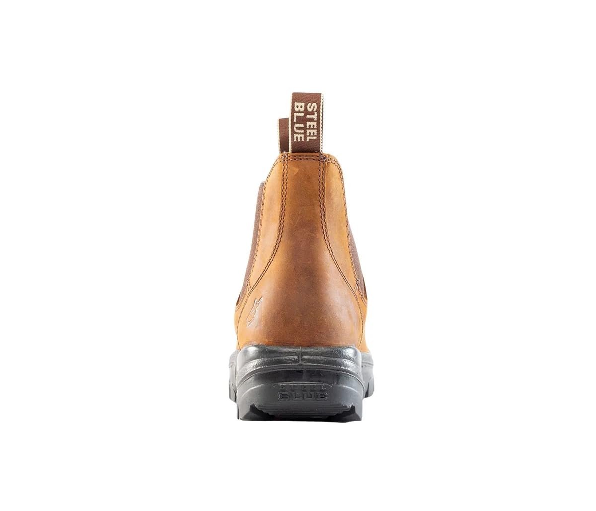 Back of Steel Blue Hobart: Soft Toe Work Boot in Brown