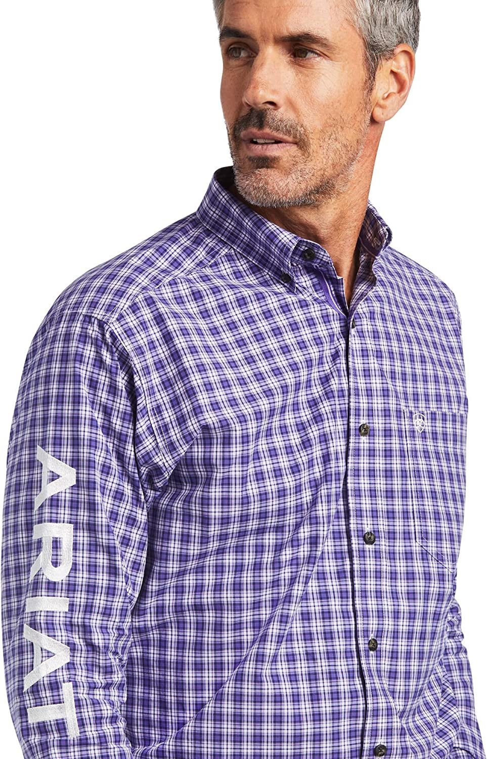 Close-up of Ariat Men's Pro Series Team Classic Fit Shirt in Purple Dawn