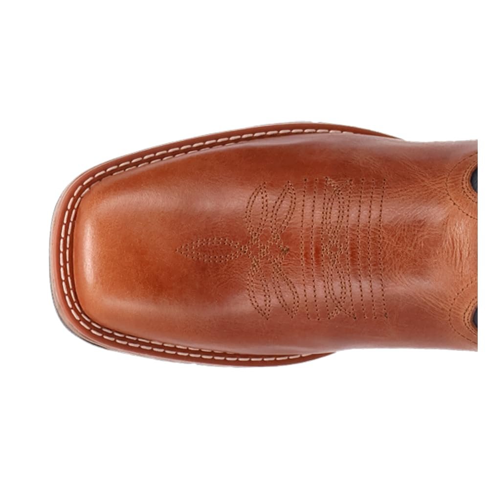 Toe box of Laredo Men's Vapor Square Toe Mid Calf Western Boot, Cognac/Black