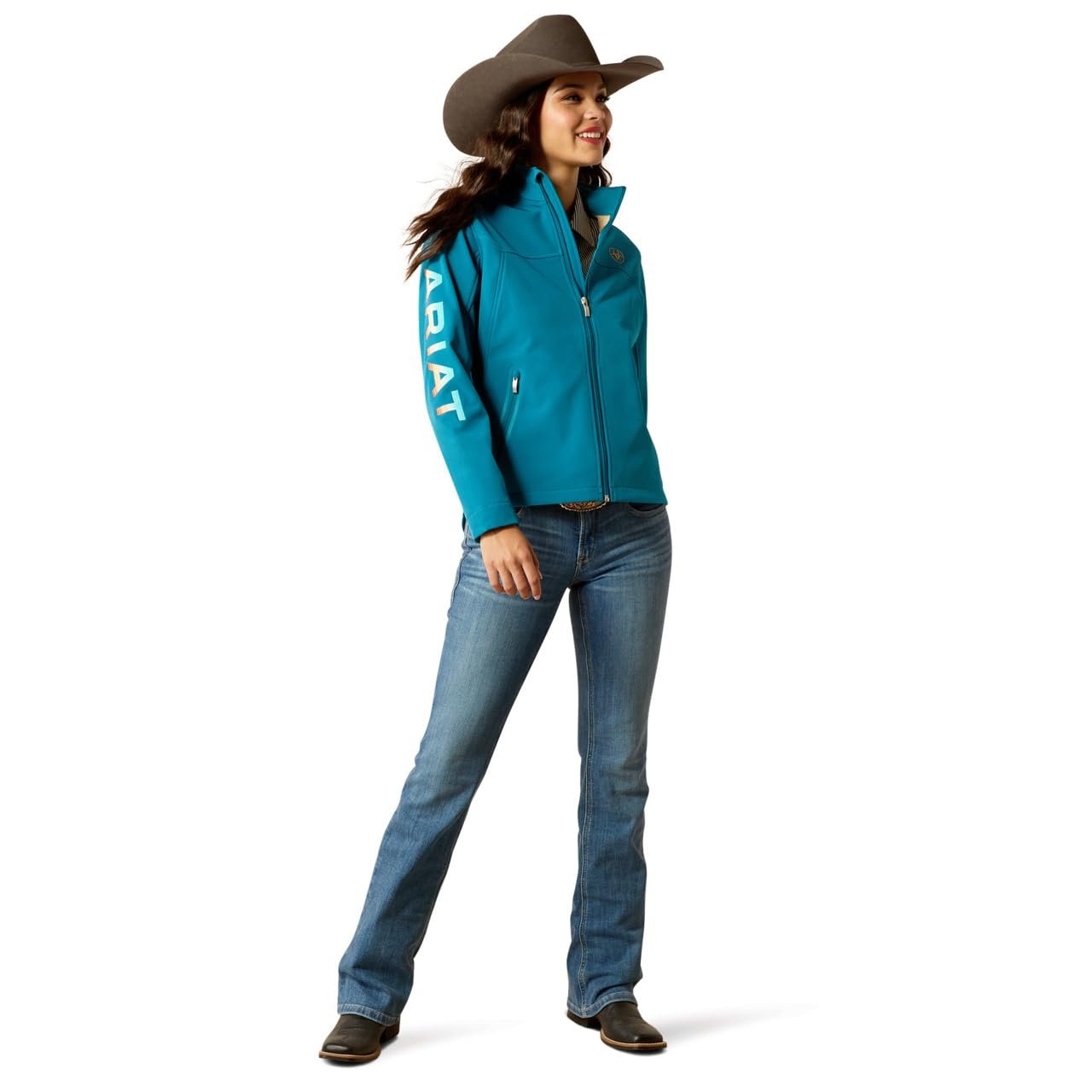 Model Wearing Ariat Women's Classic Team Softshell Brand Jacket