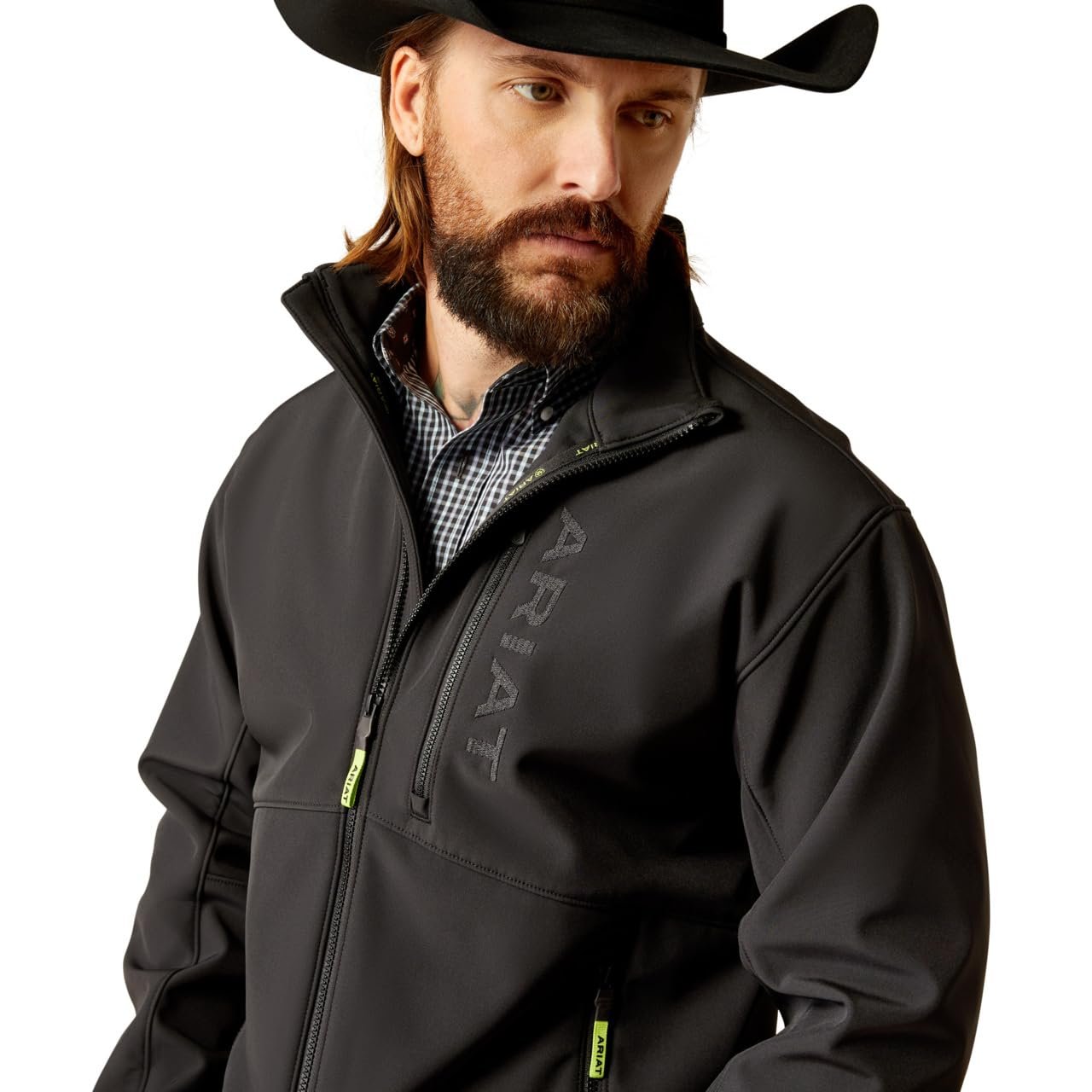 Close-up of Ariat Men's Logan Softshell Jacket in Black