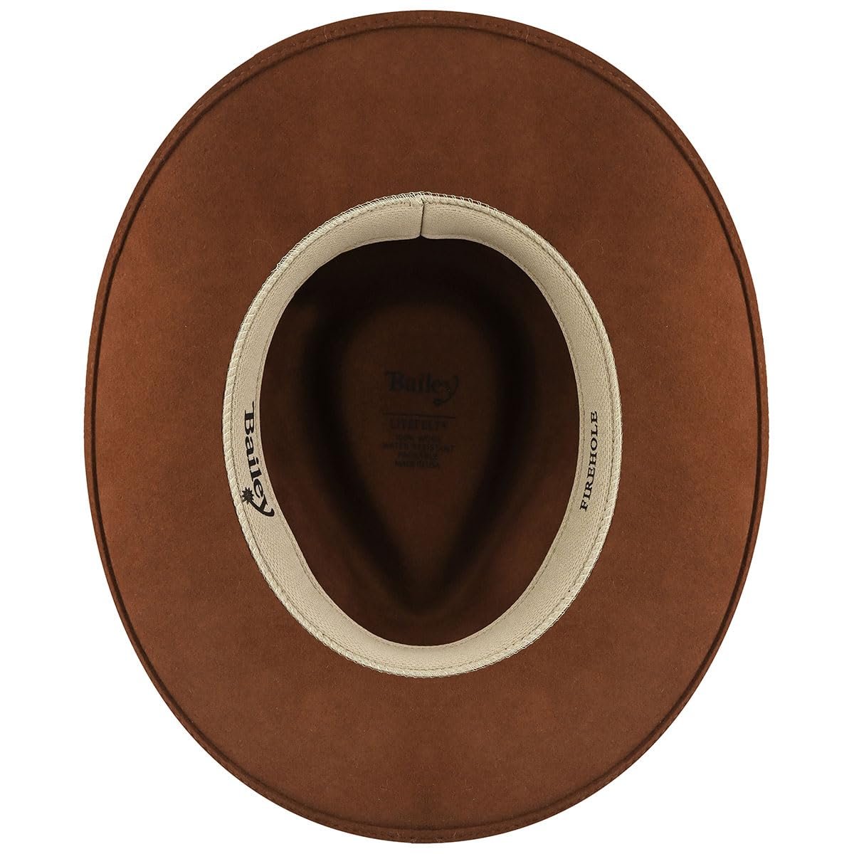 Interior View of Bailey Firehole Felt Western Hat in Whiskey