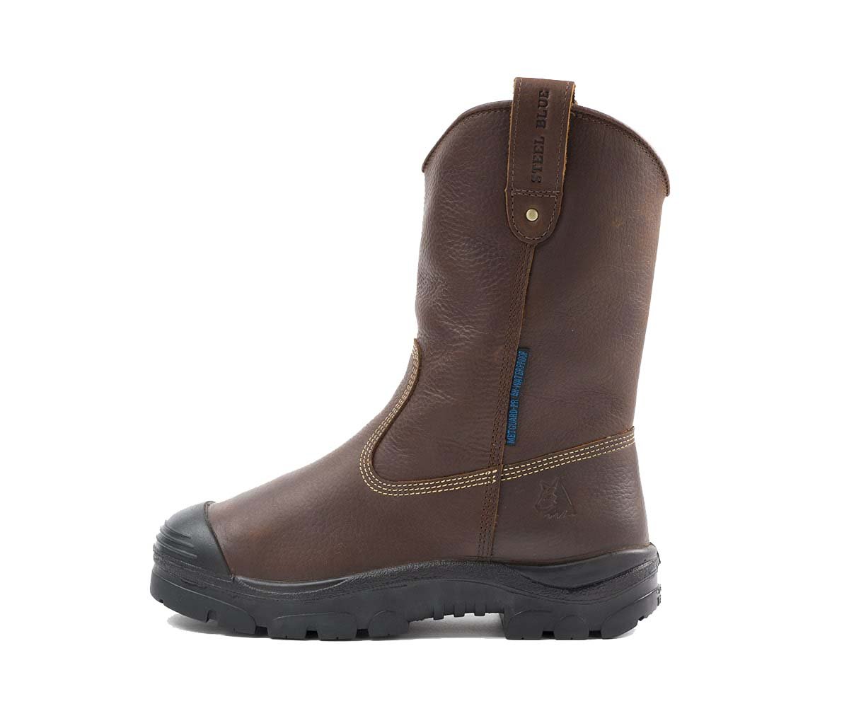 Side of Steel Blue Heeler Met Bump Cap Safety Boot in Oak